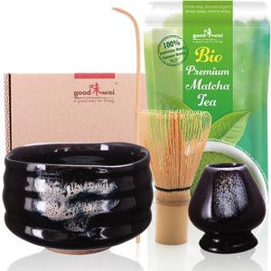 Matcha Teezeremonie Set "Burashi" mit Teeschale, Besenhalter und 30g Premium Matcha