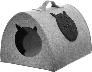 SILUK Filz Katzenhöhle Spielzeug – Faltbare Kuschelhöhle für Katzen zum Schlafen, Verstecken, Toben und Kratzen (L)