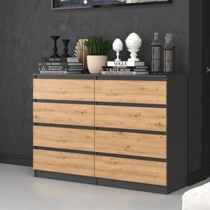 Komoda, predsieň do spálne, šatníková skriňa, príborník, vysoká doska s 8 zásuvkami, šírka 140 cm výška 97 | antracit Artisan