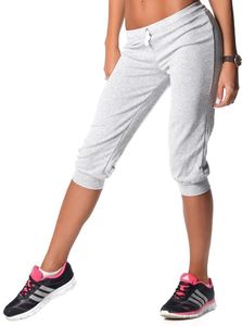 Damen Jogginghose 3/4 Capri Sport-Hose Baumwolle; Grau Meliert XL/42