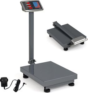 COSTWAY Cyfrowa waga platformowa 300kg/50g, waga paczkowa z kalkulatorem cen LB/KG, wielofunkcyjna waga sklepowa, cyfrowa waga handlowa srebrna