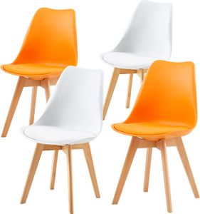 IPOTIUS 4er Set SGS Esszimmerstühle mit Massivholz Buche Bein, Skandinavisch Design Gepolsterter Küchenstühle Stuhl Küche Holz, Weiß & Orange