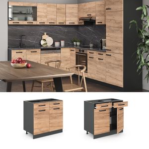 Vicco Kitchen base cabinet R-Line, 80 cm without worktop, Gold power oak/Anthracite