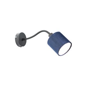 QAZQA - Modern Wandleuchte schwarz mit Schirm blauer Schalter und Flexarm - Merwe I Wohnzimmer I Schlafzimmer - Textil Rund - LED geeignet E14