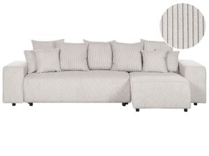 BELIANI 3-Sitzer Ecksofa Hellbeige Stoffbezug Cord L-Förmig mit Chaiselongue Linksseitig Schlaffuktion Stauraum Dekokissen Wohnlandschaft Polstersofa