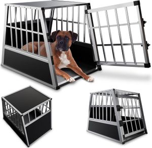 Juskys Alu Hunde-Transportbox L - 90 × 65 × 69 cm – Auto Hundebox robust & pflegeleicht – Gittertür verschließbar - Autotransportbox für Hunde
