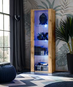 Komoda | Vitrína Tivoli s 3 policami, korpus Wotan mat, farba prednej strany Wotan mat, LED modrá
