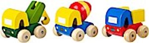 NICI Meine ersten Baufahrzeuge, Holzautos, Spielzeug, Orange Tree Toys, Holz, Bunt, 3-tlg., 46034