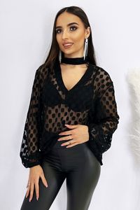 Ivon Damenchiffon durchsichtige Bluse Sybil schwarz XS/S