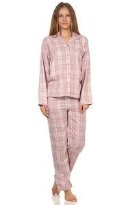 Damen langarm Flanell Pyjama Schlafanzug kariert - 202 201 15 602, Farbe:rosa, Größe:40/42