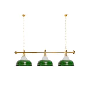 Billard Lampe 3 Schirme grün mit Glas / goldfarbene Halterung