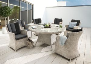 Destiny Sitzgruppe LUNA mit Esstisch Ø150cm (6 Personen) Vintage Weiß