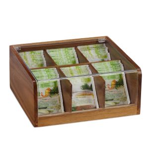 relaxdays Teebox Holz mit 6 Fächern