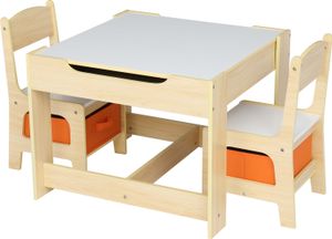 FCH Kindertisch mit zwei Stühlen und zwei Aufbewahrungstaschen, 61,5*61,5*48 cm, MDF, Holzfarbe FCH Kindertisch mit zwei Stühlen und zwei Aufbewahrungstaschen, 61,5*61,5*48 cm, MDF, Holzfarbe