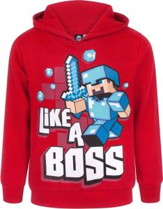 Minecraft - "Like A Boss" Kapuzenpullover für Jungen NS6685 (116) (Rot/Blau/Weiß)