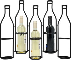 QUVIO Weinregal für 5 Flaschen - Wandregal für Weinflaschen - Weinregale 1 bis 5 Flaschen - Weinregal 50 bis 60 cm - Wandweinregal - Schwarz - Metall