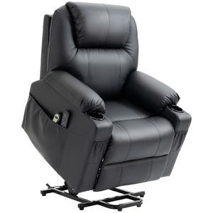 HOMCOM Elektrické stoličkové kreslo, masážne kreslo so stojacou pomôckou, polohovateľné kreslo s funkciou polohovania, TV kreslo s diaľkovým ovládaním, bočné vrecká, PU, čierne