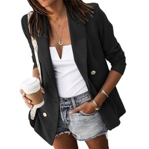 Neu Damen Zweireihiger Duster Mantel mit Knöpfen Damen Jacke Blazer Plus Size,Farbe: Schwarz,Größe:L