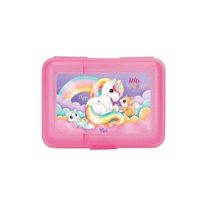 Depesche 12435 Ylvi - Glitzer Brotdose in transparentem Pink mit 1 Fach und einsetzbarer Trennkarte, Lunchbox mit Einhorn-Motiv DESPECHE