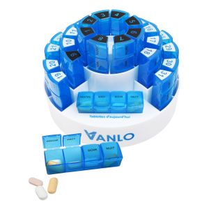 VANLO Monatspillendose Französisch "Toni" 31 Tages Pillendosen mit 4 Fächer - mit Ablage für Tagesfach - Tablettenbox Pillenbox Tablettendose Medikationshilfe
