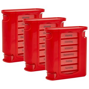 3x WELLGRO Tablettenbox für 7 Tage - je 4 Fächer pro Tag - 11,5 x 4,5 x 13 cm (BxTxH) - Farbe wählbar, Farbe:Rot