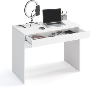 KOMTO Schreibtisch mit 1 Schublade - 100 x 53 x 76 cm Bürotisch Computertisch Klein Arbeitstisch Büro PC-Tisch Kinderschreibtisch mit Stauraum Weiß