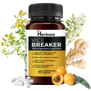 Herboxa Vice Breaker - 100% natürlicher Gewohnheitsbrecher - Rauchstopp Hilfe - Starke traditionelle Kräuterextrakt-Mischung - Nahrungsergänzungsmittel zur Stresslinderung, Detox, Lungen-Vitalität - Reinigen Sie Ihre Lunge - Reizungen Reduzieren, Wenn Sie Nicht Rauchen - 60 Kapseln