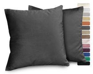 BEAUTEX Samt Kissenhüllen 2er Set, Premium Kissenbezug, Sofa- und Dekokissen, Größe und Farbe wählbar (60x60 cm, Anthrazit)