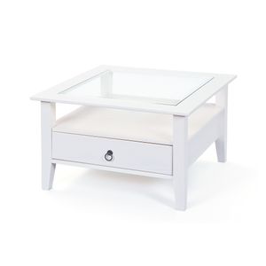 Couchtisch Wohnzimmertisch Wohnzimmer Provence Massivholz weiss Landhausstil 1 Schublade Glasplatte