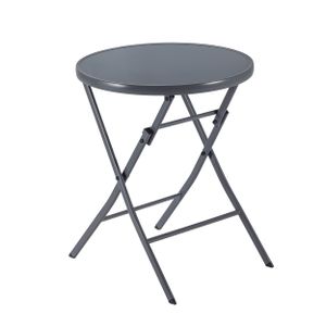 NATERIAL - Gartentisch rund EMYS - Bistrotisch mit Glasplatte - Klappbar - 2 Personen - Ø 60 cm - Stahl und gehärtetes Glas - Grau