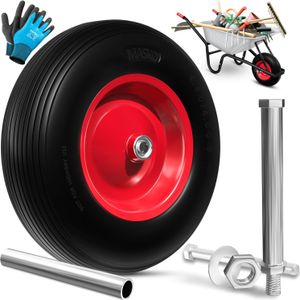 MASKO® PolyurethanSchubkarrenrad Vollgummi 200 kg pannensicher 4.80/4.00-8 Ø 390mm inkl. Achse Ersatzrad Gummirad Stahlfelge Reifen pannensicher für Schubkarre Gartenkarren pannensicheres PolyurethanRad