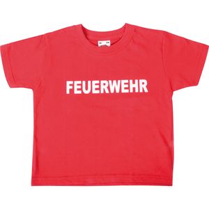 EDUPLAY 230053 Kinder T-Shirt Feuerwehr, 100% Baumwolle, Größe 152, rot
