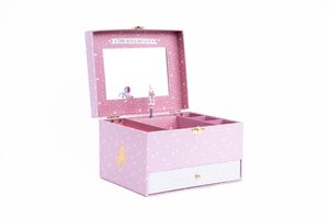 Schmuckkästchen aus stabilem Karton im Stil einer Spieluhr und Spiegel mit Pony-Motiv, rosa-weiß