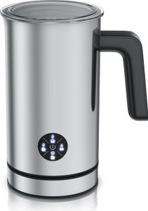 Arendo Milchaufschäumer elektrisch 500 W, Antihaftbeschichtung, 4 Modi, 150-300ml, für Latte Macchiato, Cappuccino und Kakao, Edelstahlgehäuse, silber