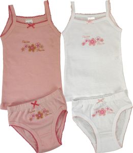 4-teilig Mädchen-Unterwäsche-Set Unterhemden Slips Baumwolle; Weiß/Rosa/134/140