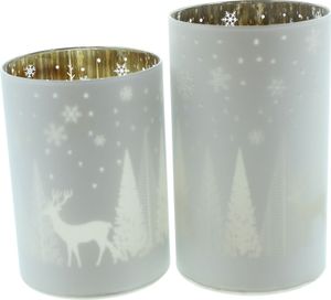 Windlicht Winterlandschaft 2er Set Kerzenständer Teelichthalter Dekoration
