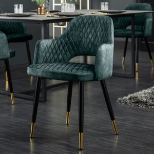 Eleganter Stuhl PARIS petrol Samt Ziersteppung Fußkappen gold Retro-Design mit Armlehnen