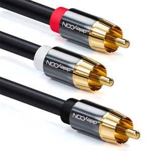 deleyCON 2m Subwoofer Kabel - Cinch RCA Y-Kabel Digitales Koaxialkabel - Vergoldete Stecker - Audio Kabel - Cinch Stecker zu 2x Cinch Stecker