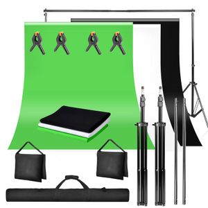 Fiqops Pro Photo Studio Set Background System Stojan na pozadí s přepravní taškou Příčníky Sandbag 4x svorky, 3x pozadí