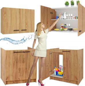 Stamar | Küchenmöbel Set: Hängeschrank & Spülenunterbau,  80 cm, Eiche