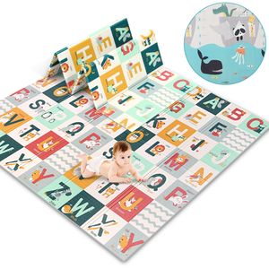 OUNUO Spielmatte, Baby Spielteppich, Doppelseitige Krabbelmatte, faltbare bodenmatte, asserdicht babymatte 200 x 180 CM (Meerestiere)