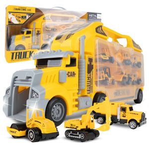 Malplay XL Metall Lkw mit 6 Autos im Koffer | Rutschbahn für Autos | Baufahrzeuge | 2in1 | 45cm | gelb | ab 3 Jahren
