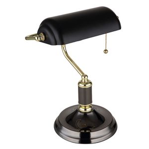 Tischleuchte, Bankerlampe, Metall schwarz gold, H 34 cm