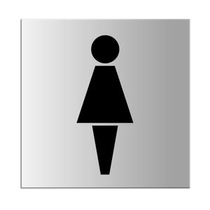 Schild WC Damen | XL Toilettenschild aus Aluminium silber-matt eloxiert 200x200 mm selbstklebend