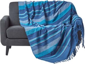 HOMESCAPES Tagesdecke Morocco, blau gestreift, 225 x 255 cm