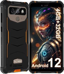 HOTWAV T5 Pro Outdoor Handy Ohne Vertrag 7500mAh 4GB+32GB/Erweitert auf 1TB 6" Android 12 Robuste Smartphone IP68 Dual 4G, Orange