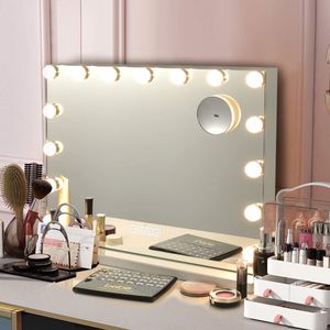 COSTWAY Kozmetické zrkadlo s 15 LED osvetlením Zrkadlo na líčenie 3 farby svetla vrátane 10x lupy Bluetooth USB 58x15x48cm