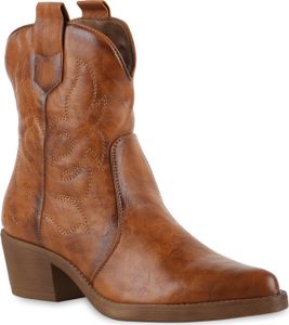 VAN HILL Damen Stiefeletten Cowboy Boots 835978, Farbe: Hellbraun PU, Größe: 39