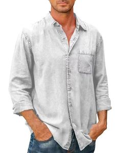 Herren Langarm Denim Hemd Urlaubsanlagen Jeans Hemden Single Breasted Button Down Tunika Tops
