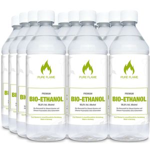 12 x 1 Liter Bioethanol 96,6% - PURE FLAME Premium Bioethanol für Ethanol Kamine in 1L Flaschen